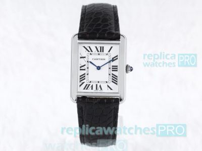 AF Factory Cartier Tank Solo Replica Watch White Dial Black Crocodile Strap